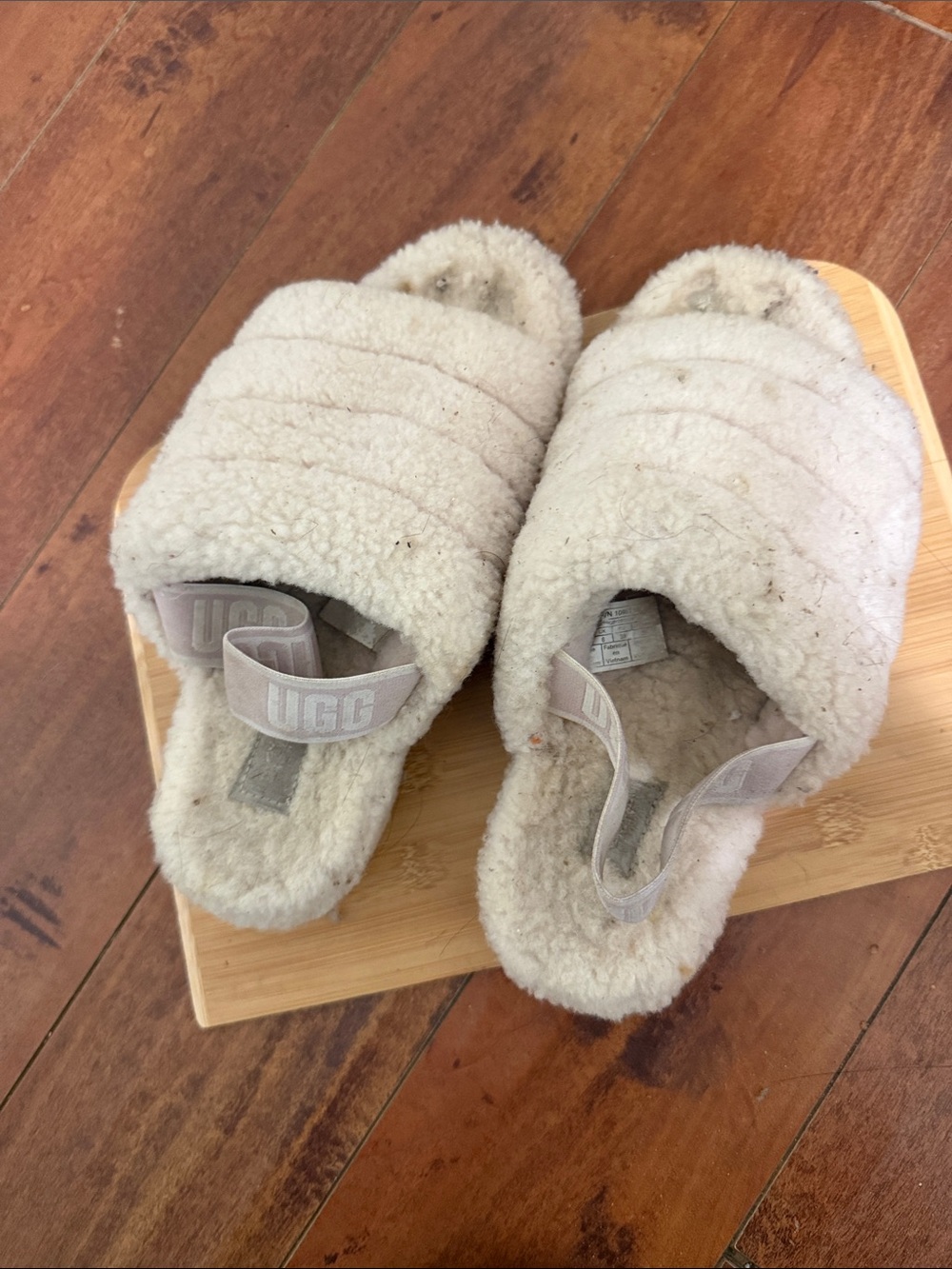 UGG Plush Shearling Slide Slippers in Cream